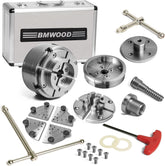 4.5" Woodlathe Chuck, Thread 1-1/4"x8TPI", Dovetail Jaws, Pin Jaws, 8" Flat Jaws, Step Jaws, Wide Jaws, Wood Screw, Thread adaptor to 1"x8TPI, Two Nylon Washers, Two Chuck Keys and T Handle Allen Key.